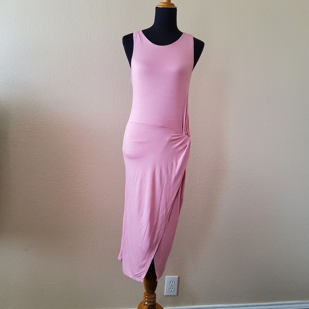 NWOT Three Dots Knot Ruched Bodycon Midi Dress Size S Pink